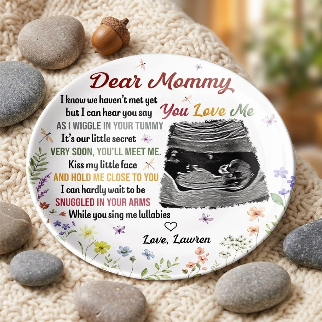 The Bump Snuggles In Your Arms - Personalized Custom Photo Ceramic Plate