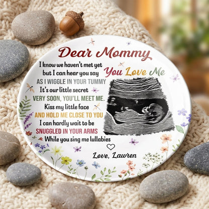 The Bump Snuggles In Your Arms - Personalized Custom Photo Ceramic Plate