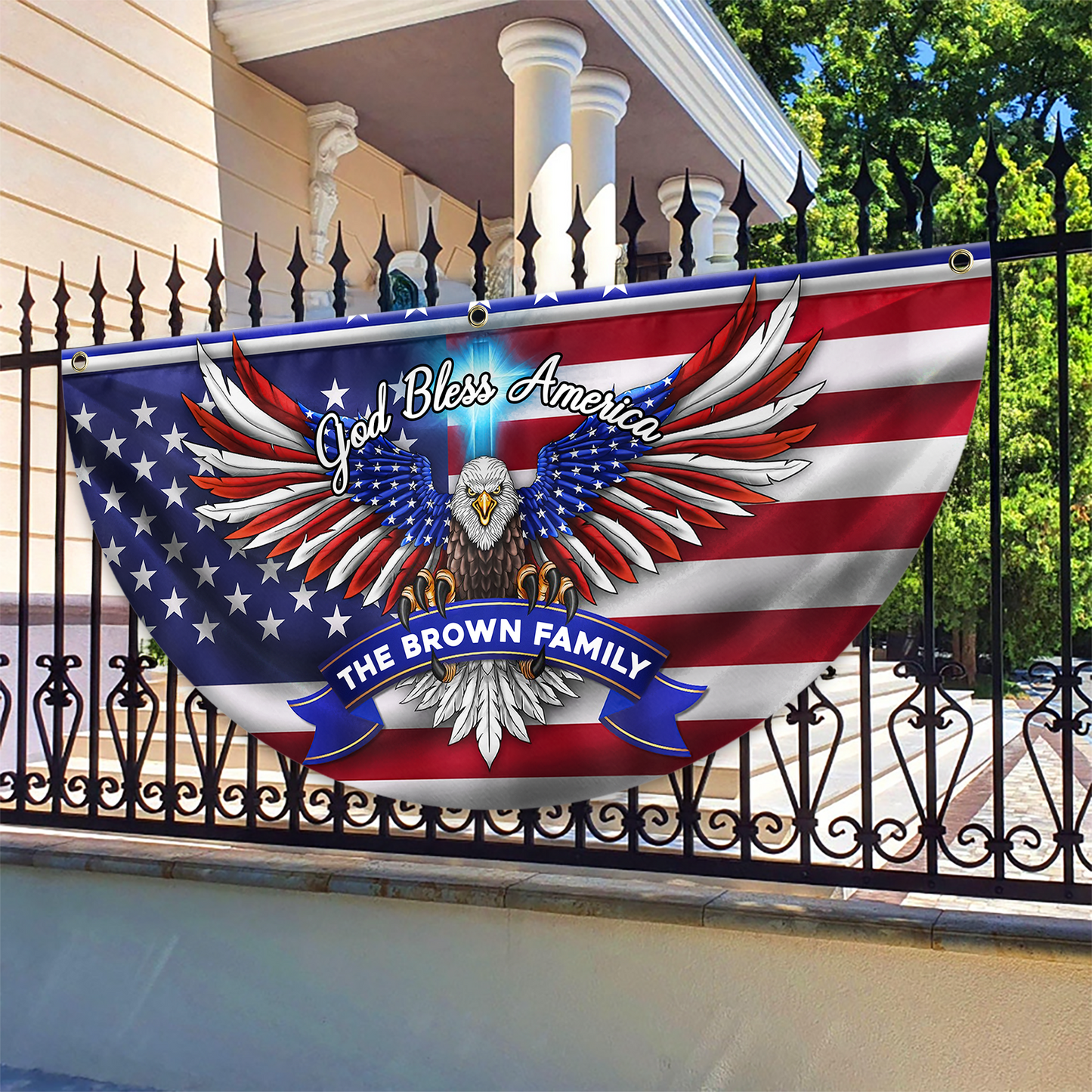 Custom Family Name Faith, Family & Freedom America Non-Pleated Fan Flag HA75 898786