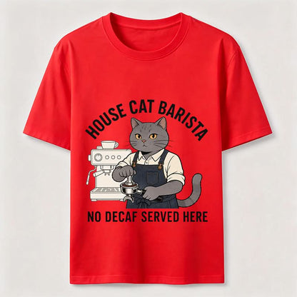 No Decaf Served Here Funny Cat Barista Coffee Tee