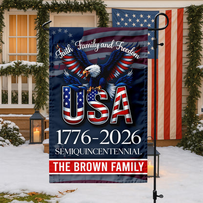 Custom Name Faith, Family & Freedom 250 Years of America Patriotic Garden Flag LM32 897165