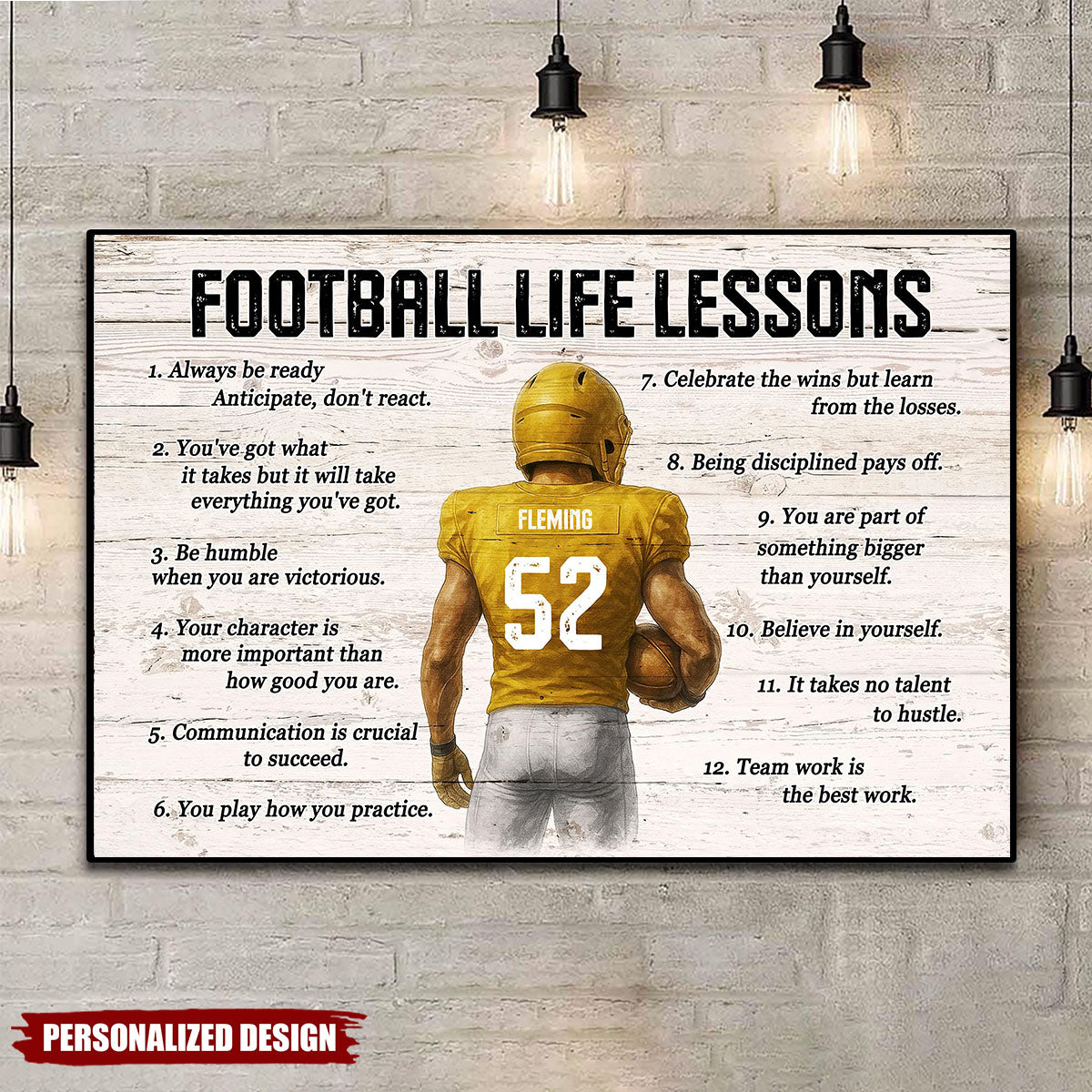 Personalized Football Life Lessons Poster / Canvas - Custom Gift for Teen Boys