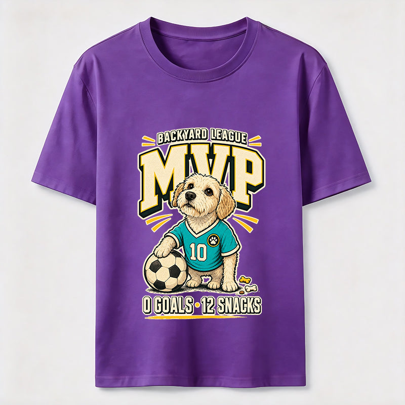 Funny Soccer Dog Backyard League MVP Puppy Graphic Tee