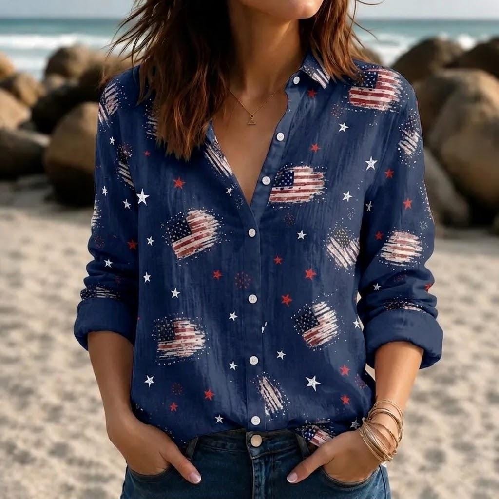 Retro American Flag Blouse Shirt, USA 250th Anniversary Shirt 4th July Patriotic Gift CH07 911794