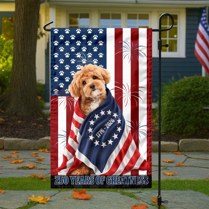Custom Photo My Dog, Cat Loves USA 250 Patriotic Garden Flag HA75 898908