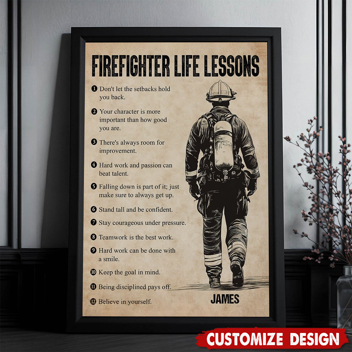 Firefighter Life Lessons - Personalized Motivational Poster / Canvas