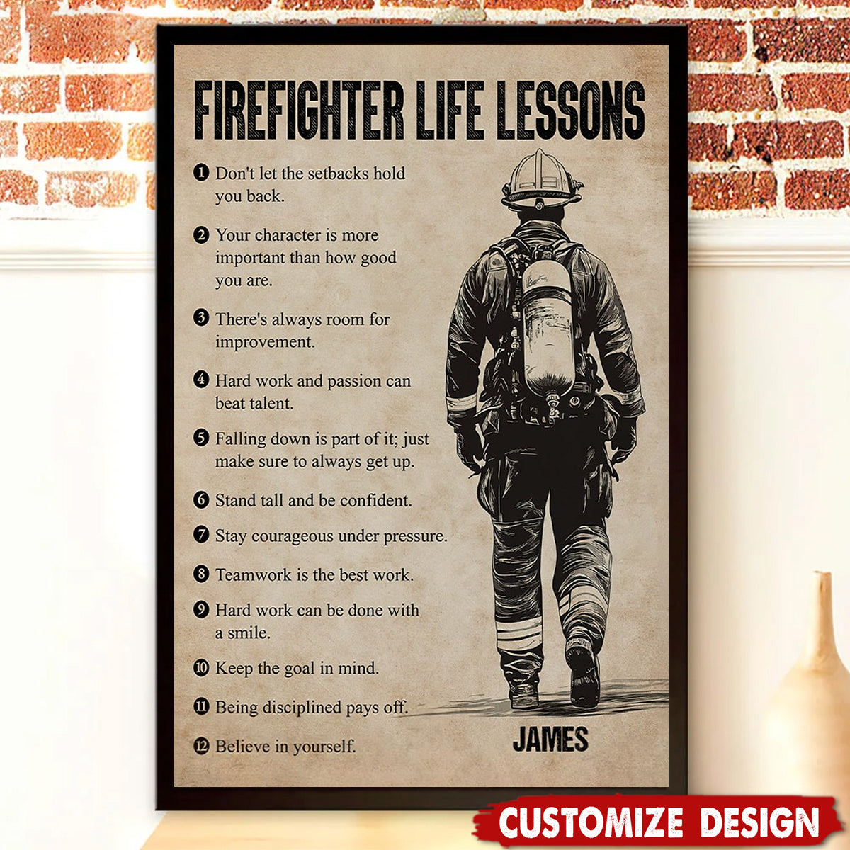 Firefighter Life Lessons - Personalized Motivational Poster / Canvas