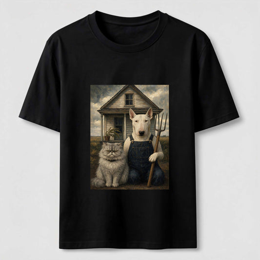American Gothic Cat And Dog Tee