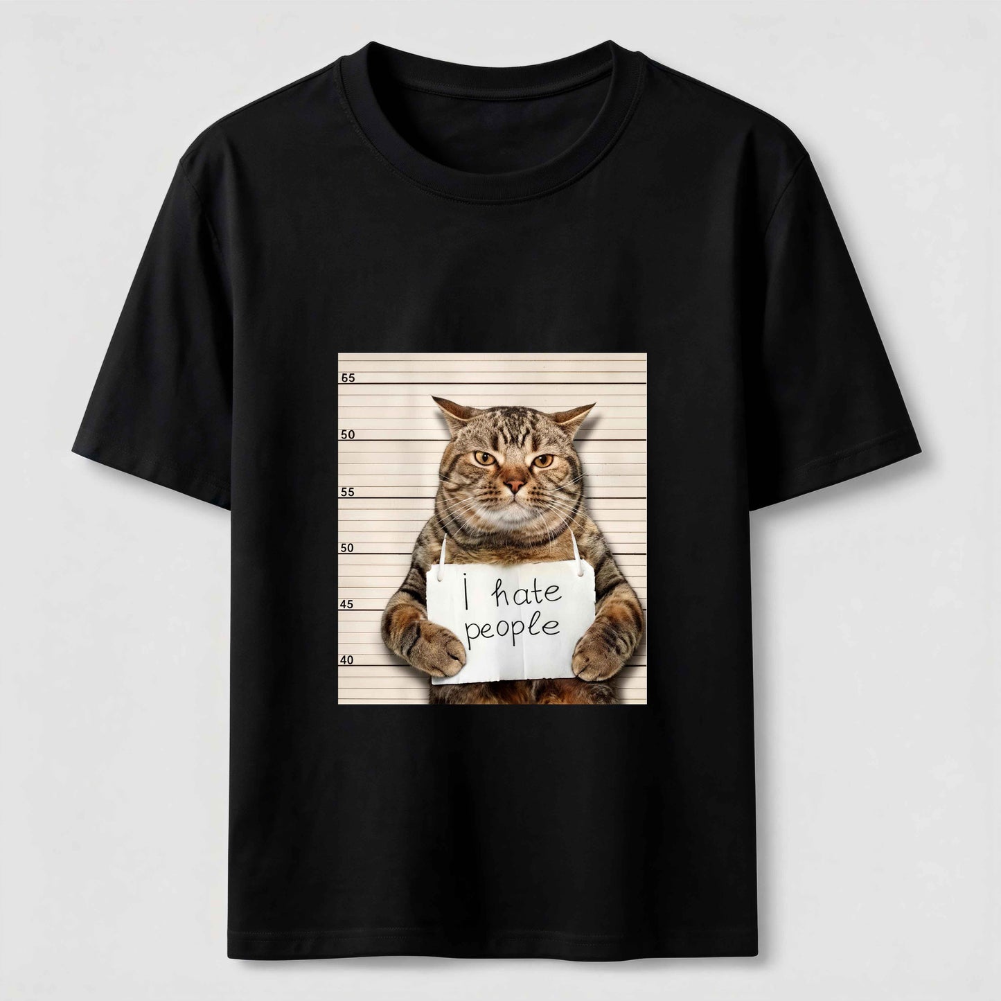 I Hate People Funny Mugshot Cat Graphic Tee