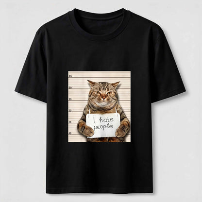 I Hate People Funny Mugshot Cat Graphic Tee