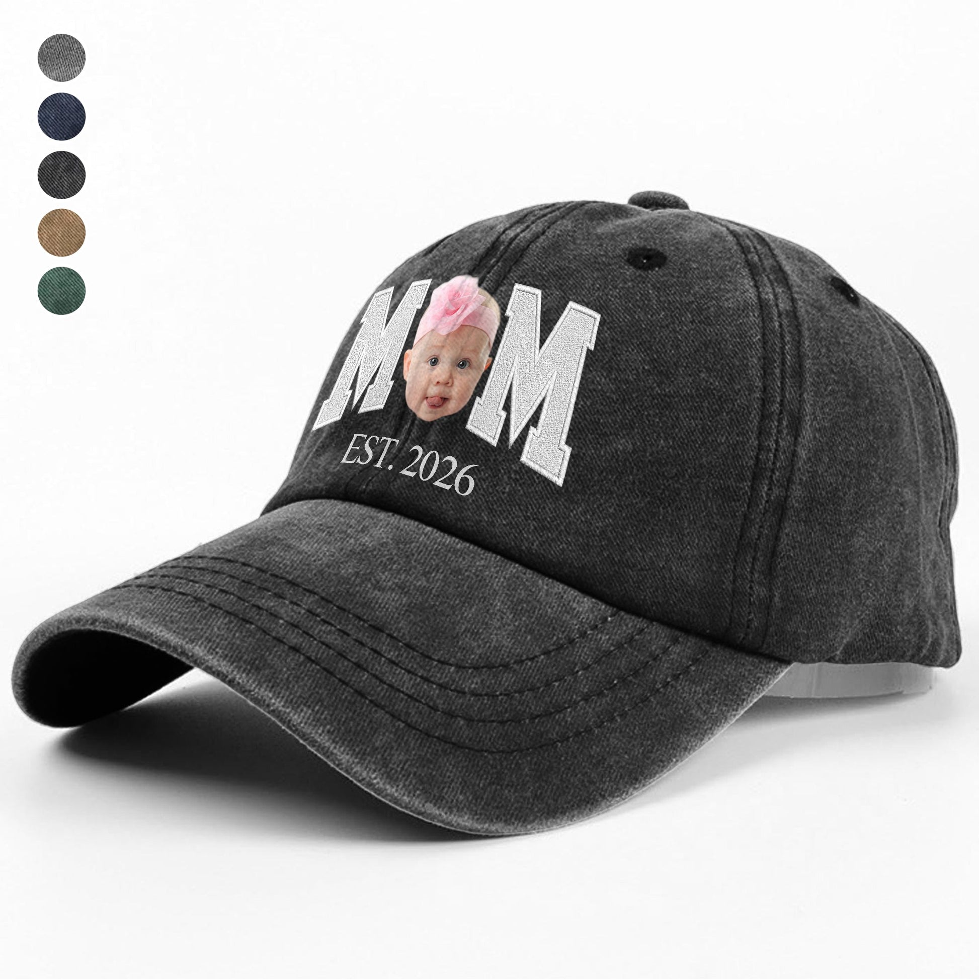 Custom Photo Face Dad Est Washed Denim Baseball Cap personalization view for Dad