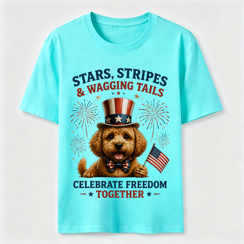 Stars, Stripes & Wagging Tails Patriotic Dog T-Shirt