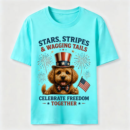 Stars, Stripes & Wagging Tails Patriotic Dog T-Shirt