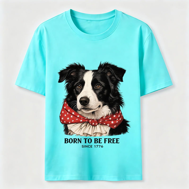 Born to Be Free Patriotic Border Collie T-Shirt