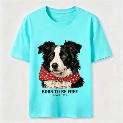 Born to Be Free Patriotic Border Collie T-Shirt