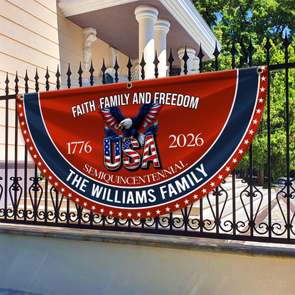 Custom Family Name Faith, Family & Freedom 250th Anniversary of America Non-Pleated Fan Flag CH07 910236
