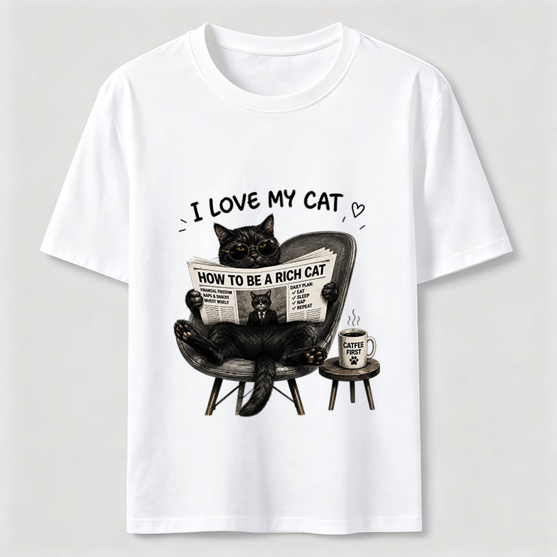 How To Be A Rich Cat Shirt Lazy Cat Coffee Lover Graphic Tee