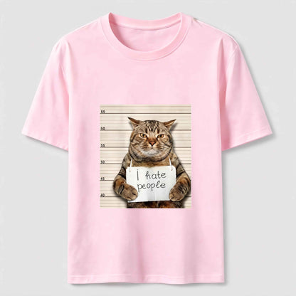 I Hate People Funny Mugshot Cat Graphic Tee