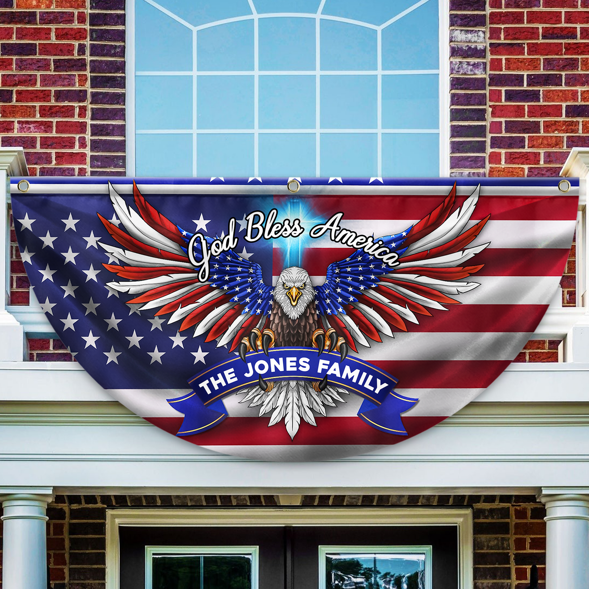 Custom Family Name Faith, Family & Freedom America Non-Pleated Fan Flag HA75 898786