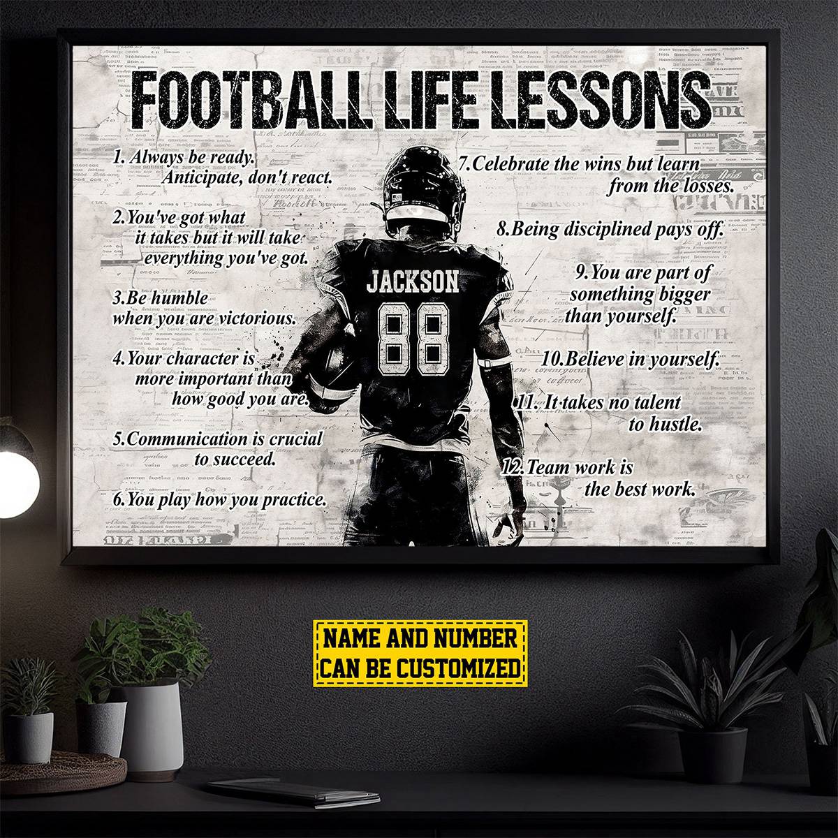 American Football Life Lessons Poster / Canvas - Personalized Custom Name Gift