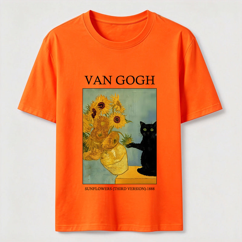 Van Gogh Sunflowers Black Cat T-Shirt