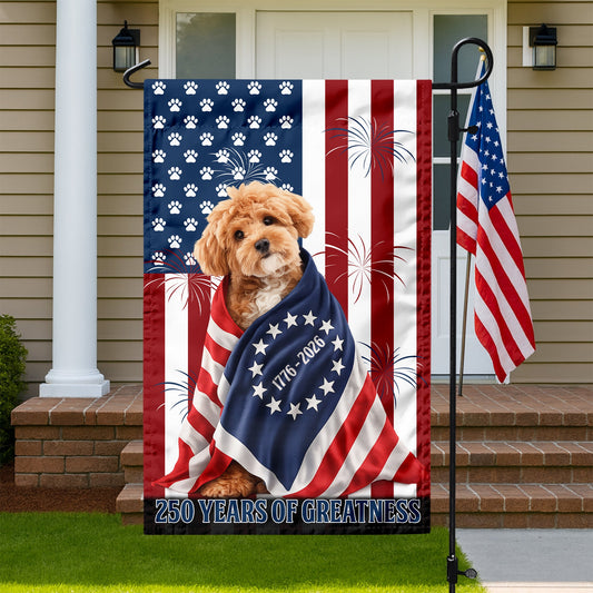 Custom Photo My Dog, Cat Loves USA 250 Patriotic Garden Flag HA75 898908