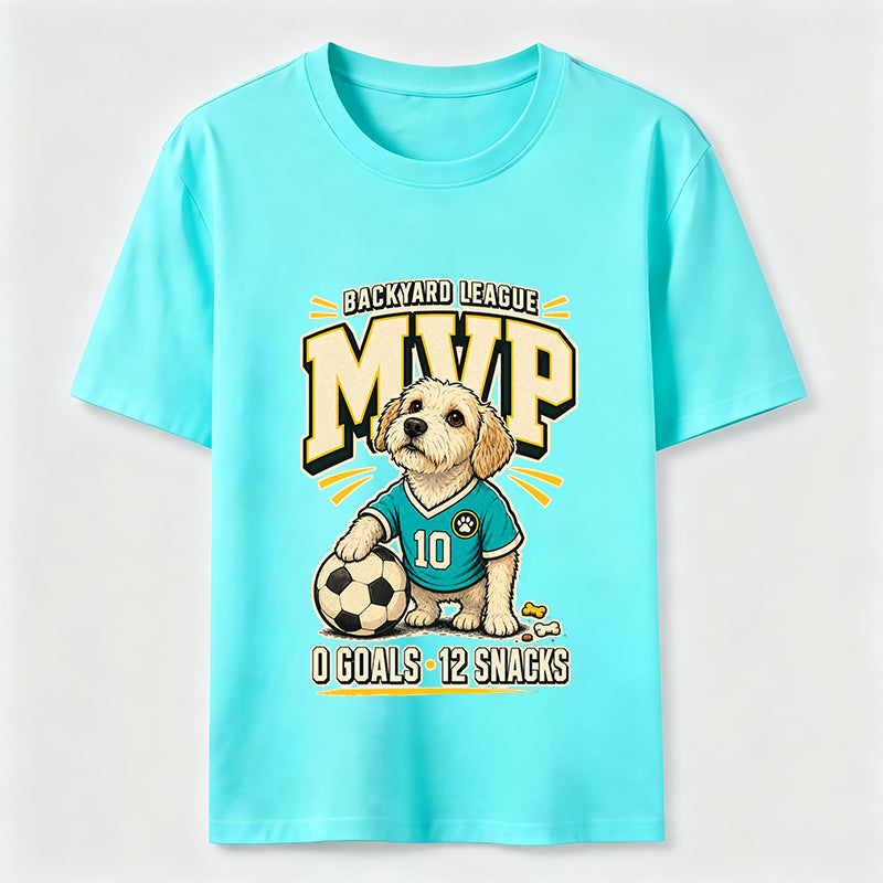 Funny Soccer Dog Backyard League MVP Puppy Graphic Tee