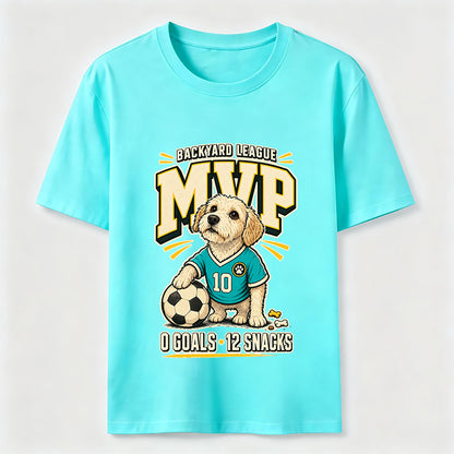 Funny Soccer Dog Backyard League MVP Puppy Graphic Tee