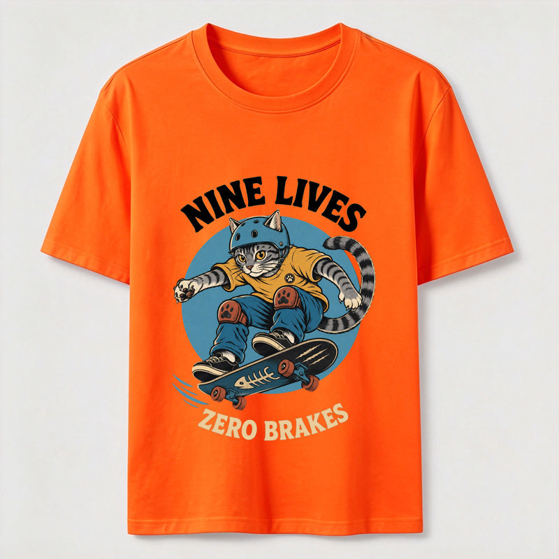 Nine Lives Zero Brakes Skateboarding Cat T-Shirt