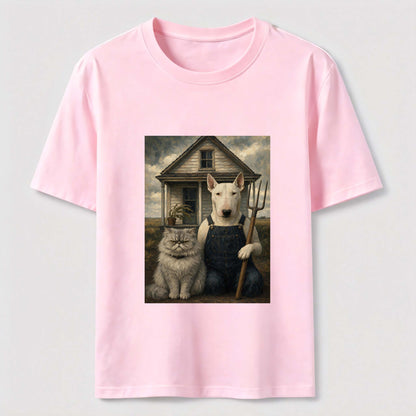 American Gothic Cat And Dog Tee
