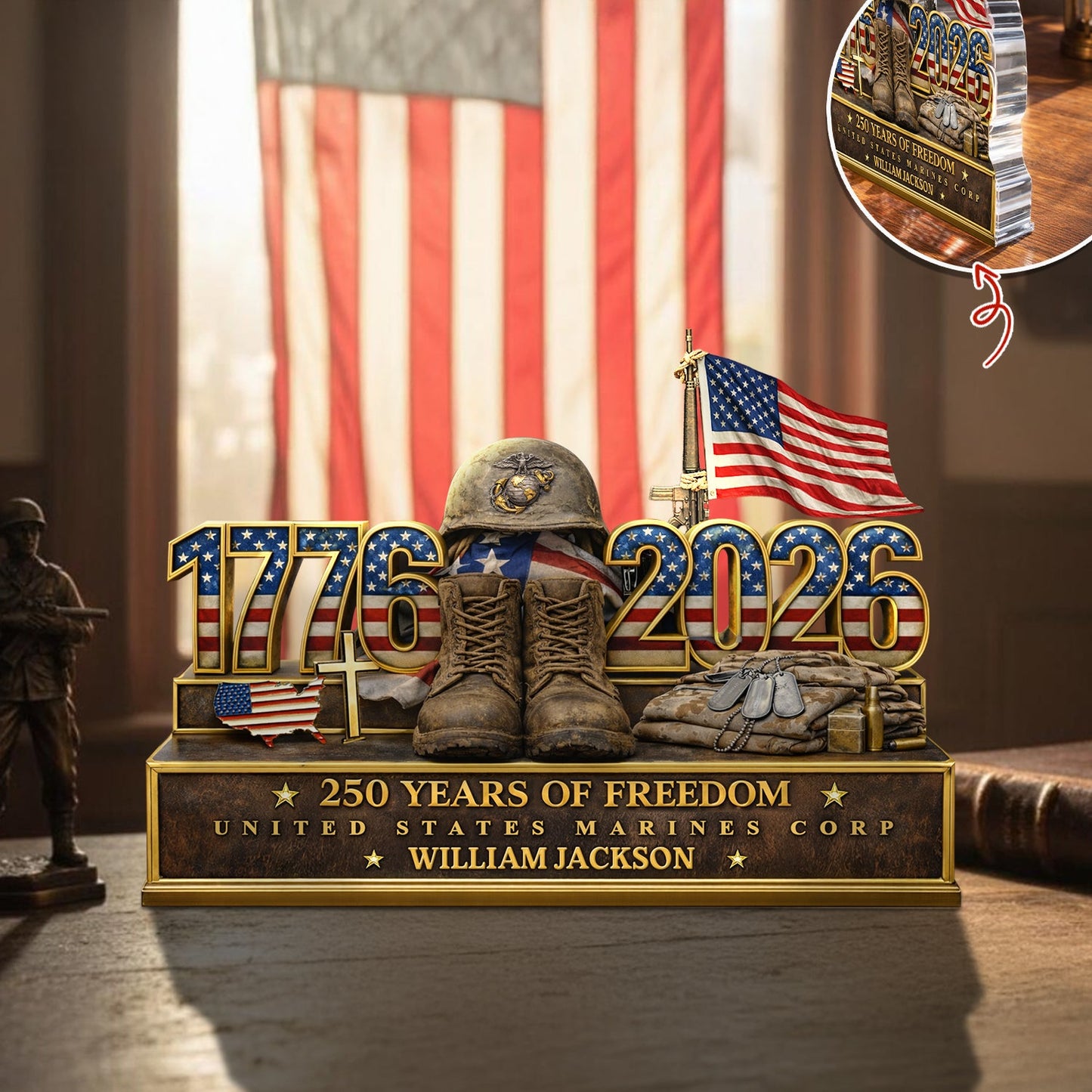 Personalized 250 Years Of Freedom 1776–2026 Acrylic Block Plaque - Veteran Gift, Patriotic Military Memorial Decor HO82 901854
