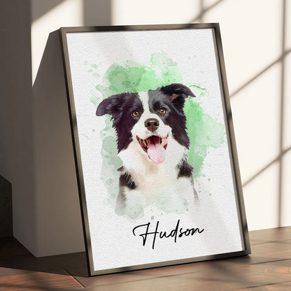 Watercolor Pet From Photo - Personalized Customized Canvas / Poster
