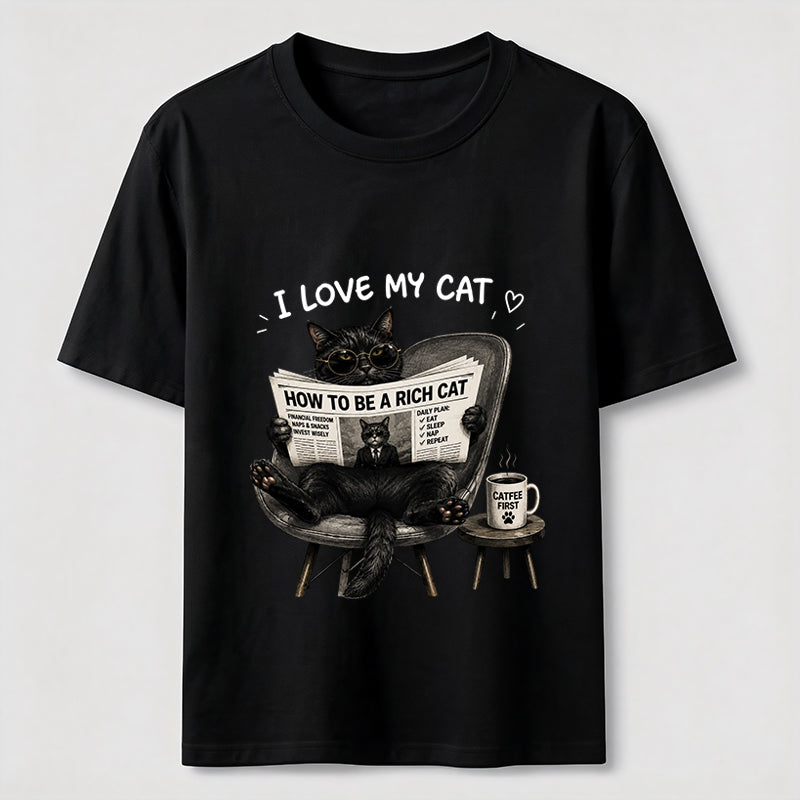 How To Be A Rich Cat Shirt Lazy Cat Coffee Lover Graphic Tee