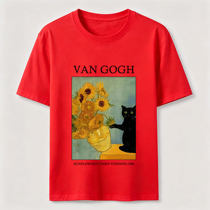 Van Gogh Sunflowers Black Cat T-Shirt