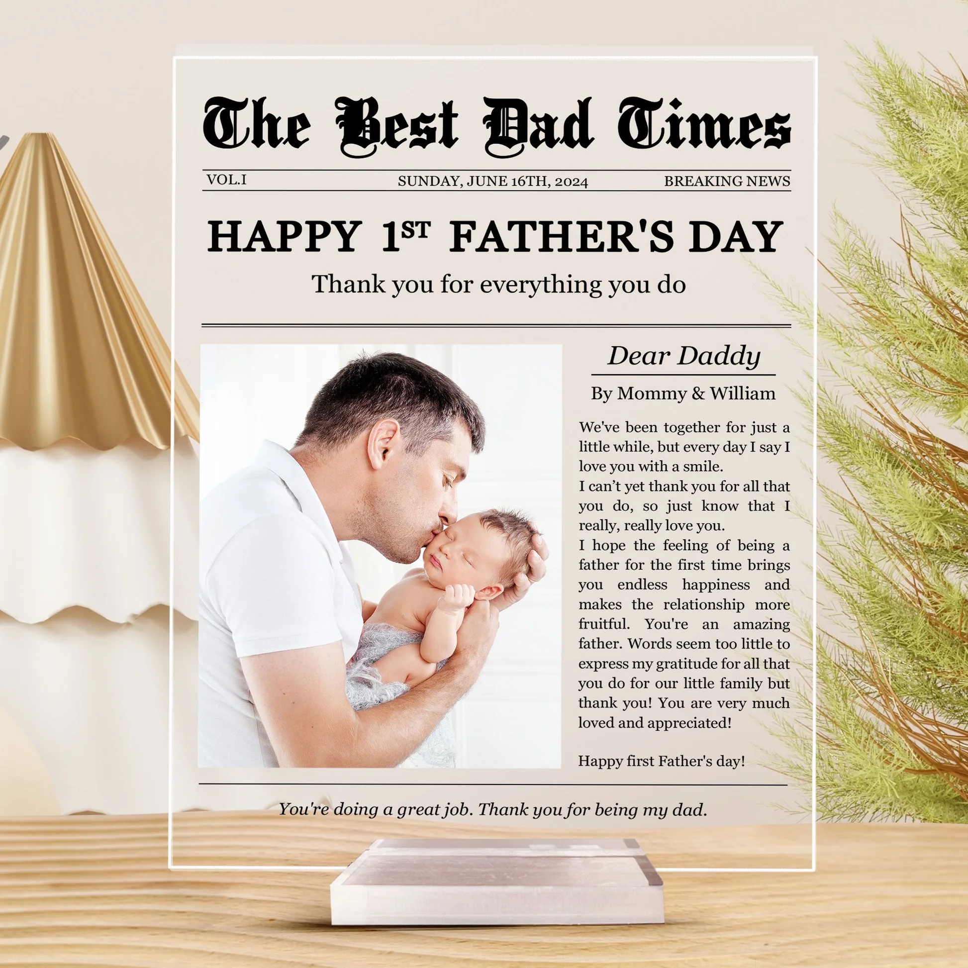 Plaque material and size view - Personalized First Father's Day Plaque