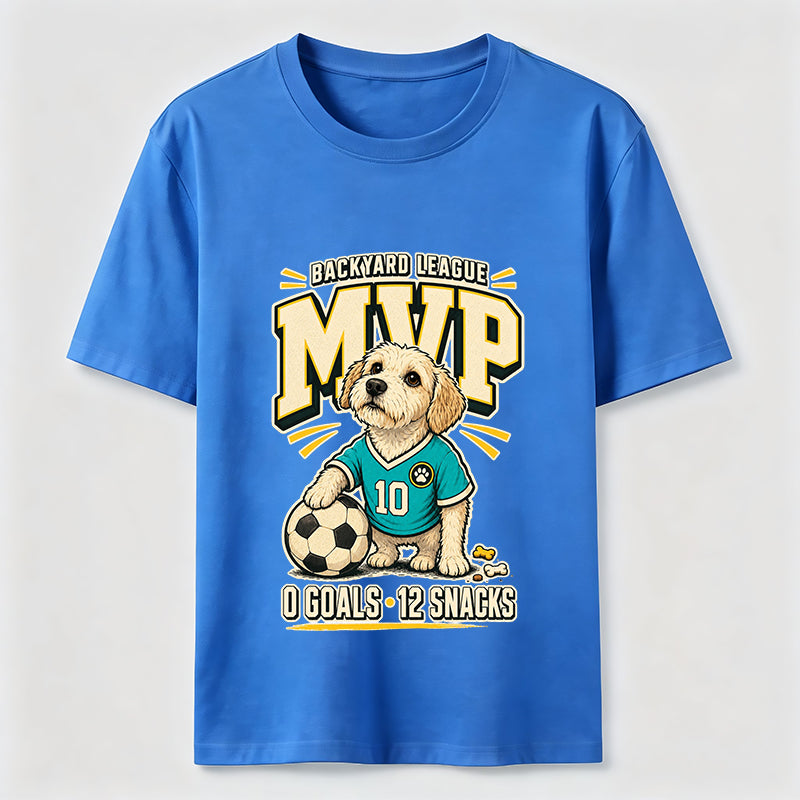 Funny Soccer Dog Backyard League MVP Puppy Graphic Tee