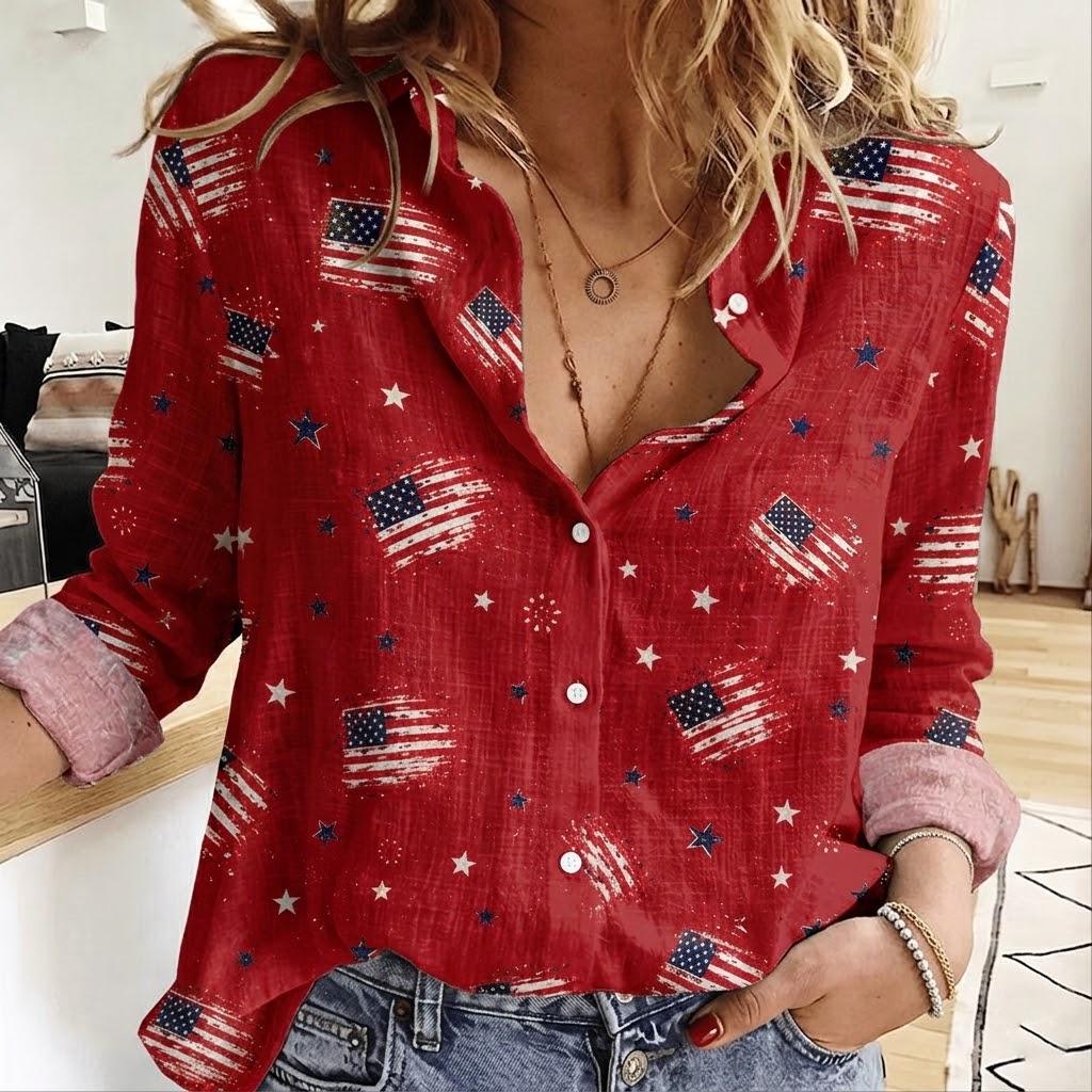 Retro American Flag Blouse Shirt, USA 250th Anniversary Shirt 4th July Patriotic Gift CH07 911794