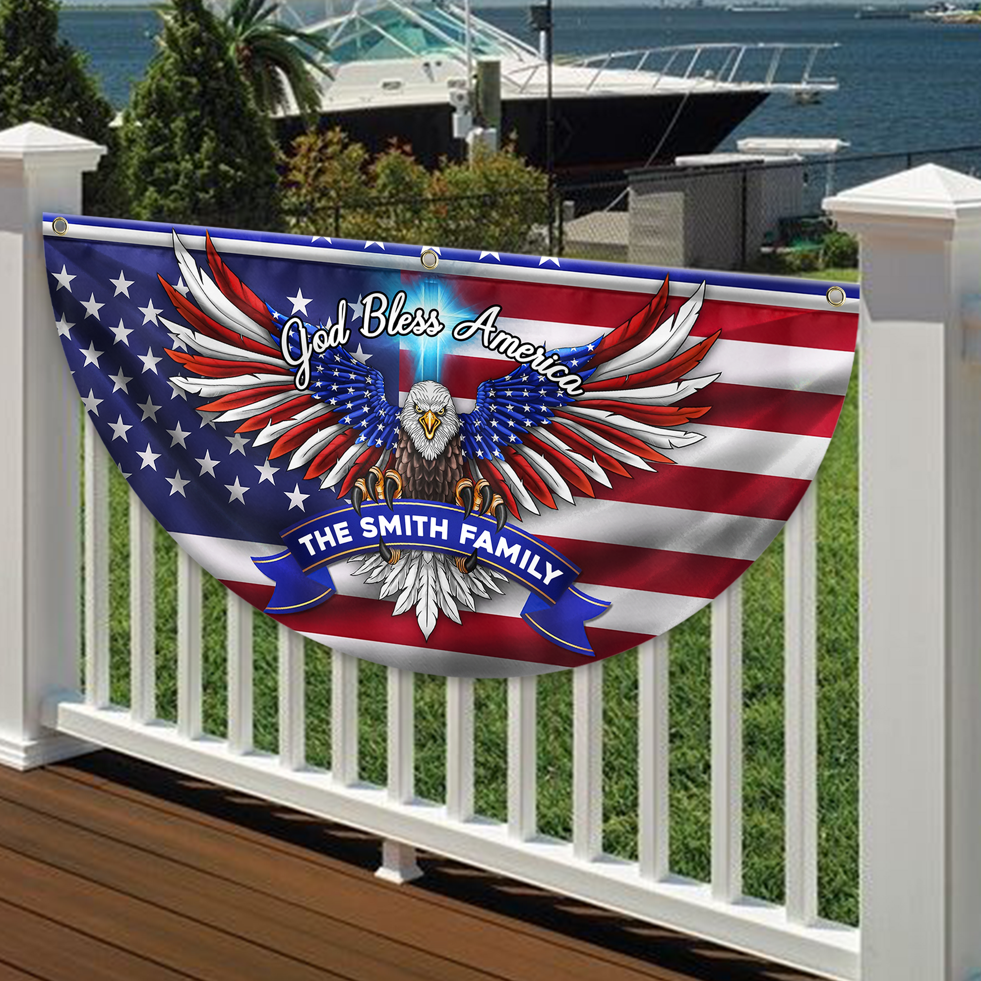Custom Family Name Faith, Family & Freedom America Non-Pleated Fan Flag HA75 898786