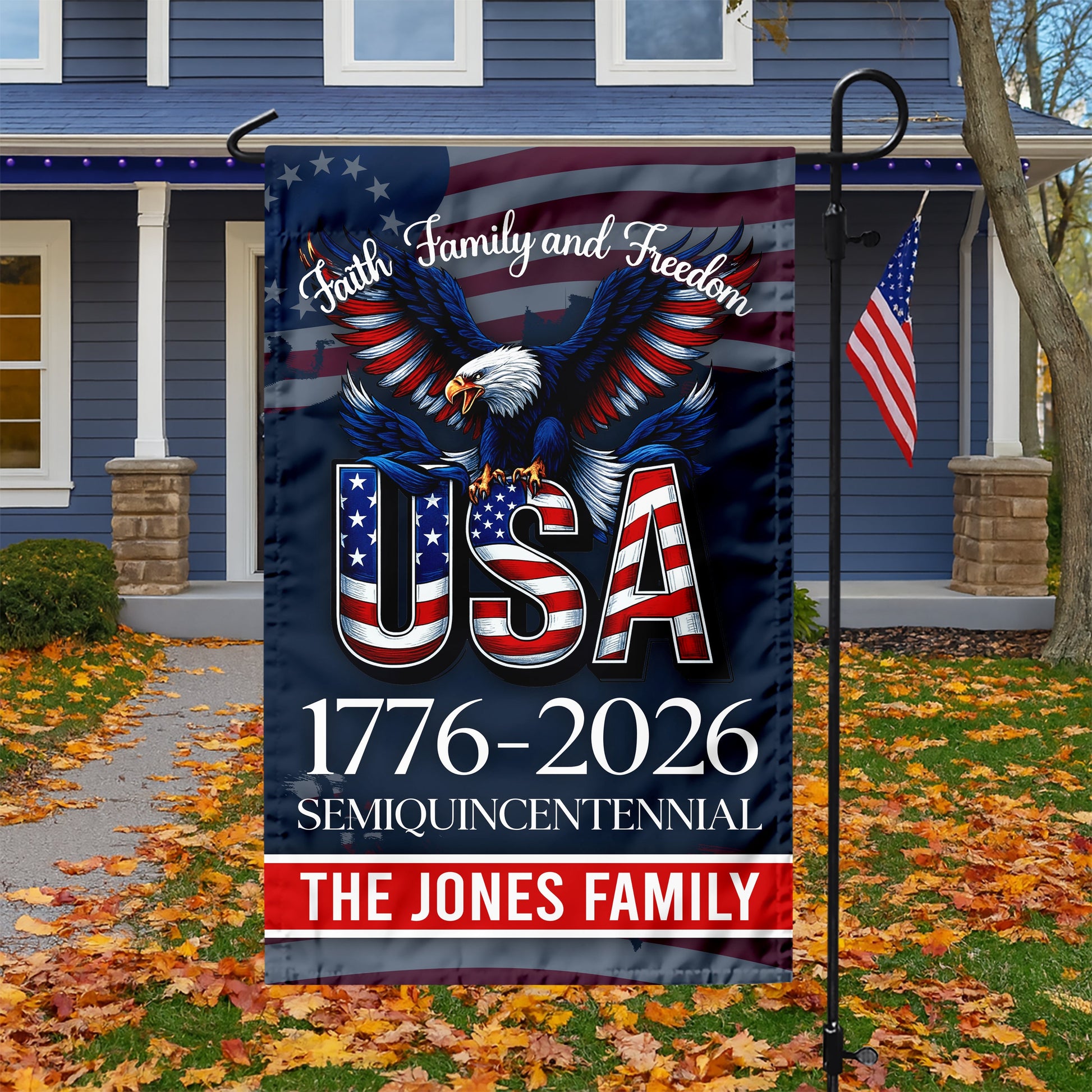 Custom Name Faith, Family & Freedom 250 Years of America Patriotic Garden Flag LM32 897165