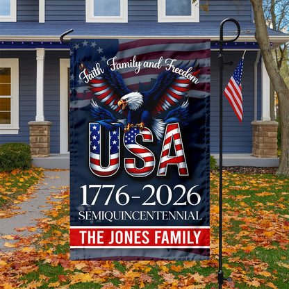 Custom Name Faith, Family & Freedom 250 Years of America Patriotic Garden Flag LM32 897165