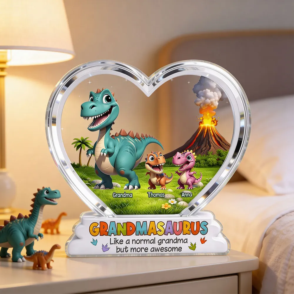 “Grandmasaurus” Personalized Acrylic Plaque - Custom Cartoon Dinosaur Gift for Grandma