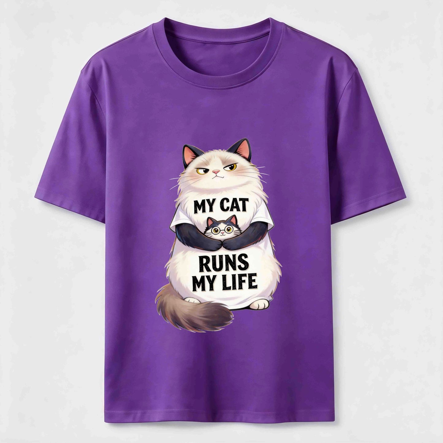 My Cat Runs My Life Funny Cat Lover Graphic Tee