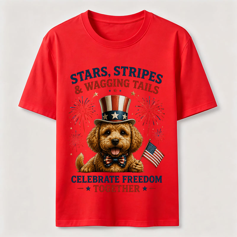 Stars, Stripes & Wagging Tails Patriotic Dog T-Shirt
