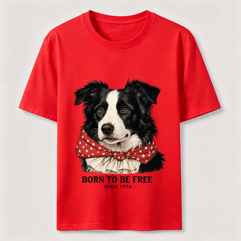 Born to Be Free Patriotic Border Collie T-Shirt