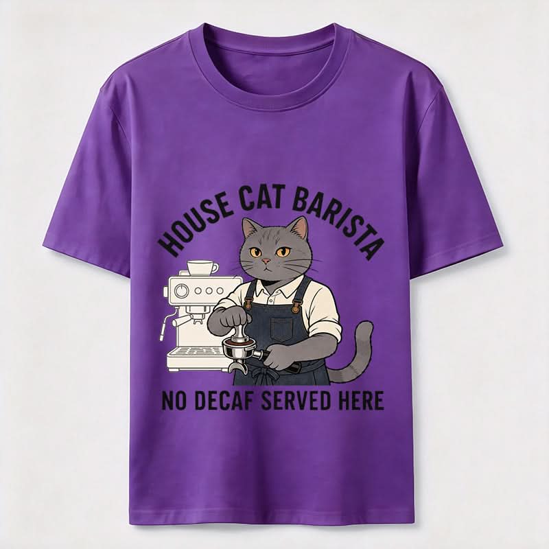 No Decaf Served Here Funny Cat Barista Coffee Tee