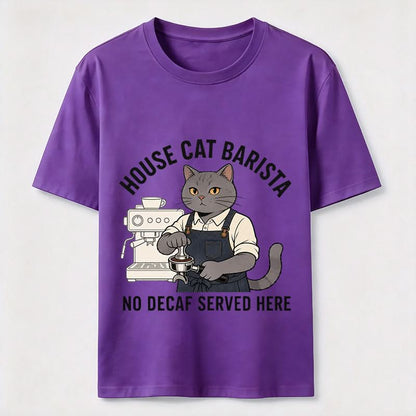 No Decaf Served Here Funny Cat Barista Coffee Tee