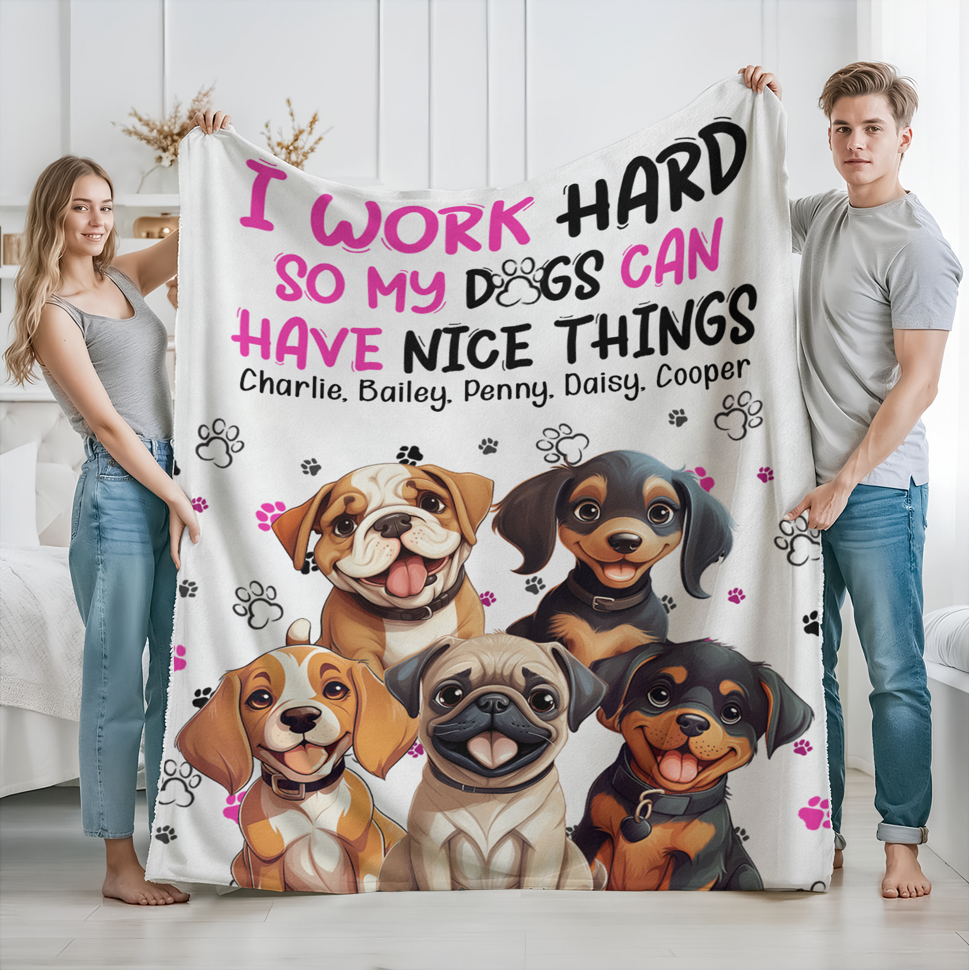 Personalized Dog Lover Blanket: 'I Work Hard So My Dog Can Have Nice Things' Gift