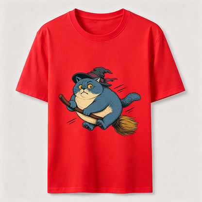 Witch Cat On A Broom T-Shirt