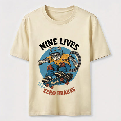 Nine Lives Zero Brakes Skateboarding Cat T-Shirt