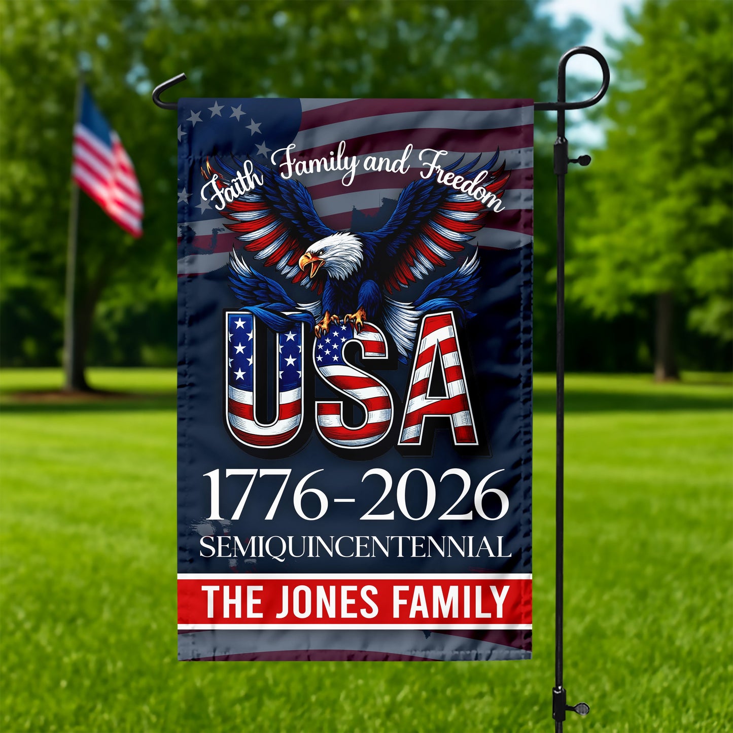 Custom Name Faith, Family & Freedom 250 Years of America Patriotic Garden Flag LM32 897165